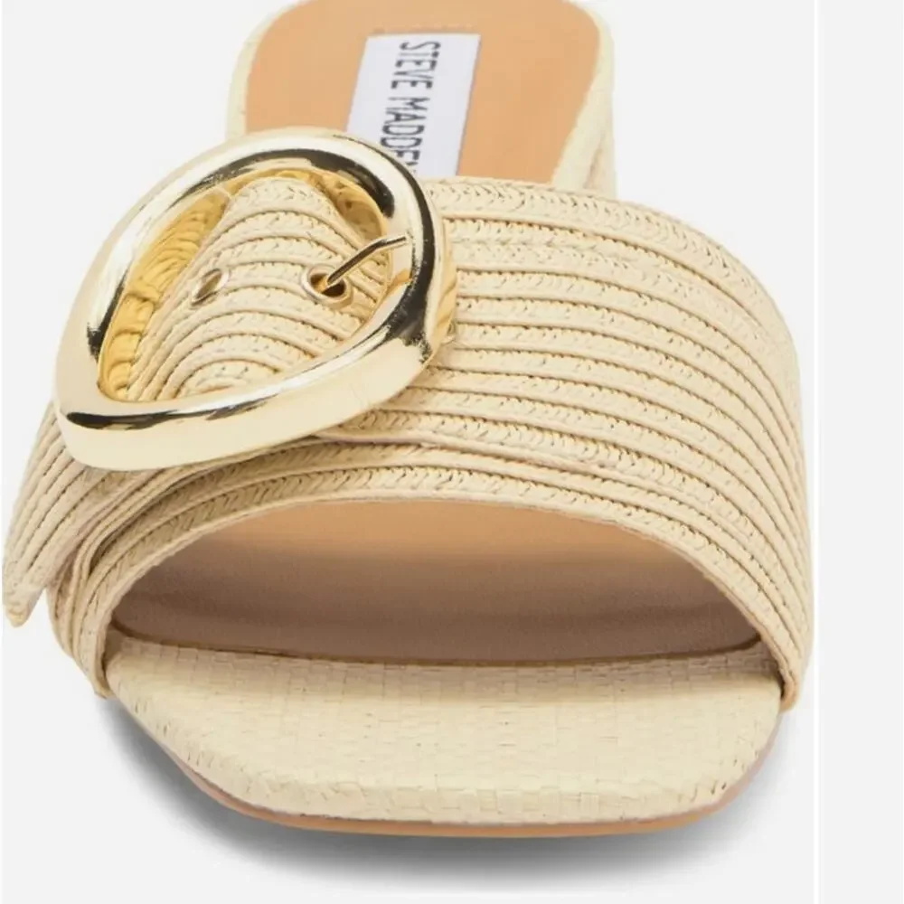 Steve Madden Seacrest Sandals Cream Mules with Gold Accent - Picture 3 of 9